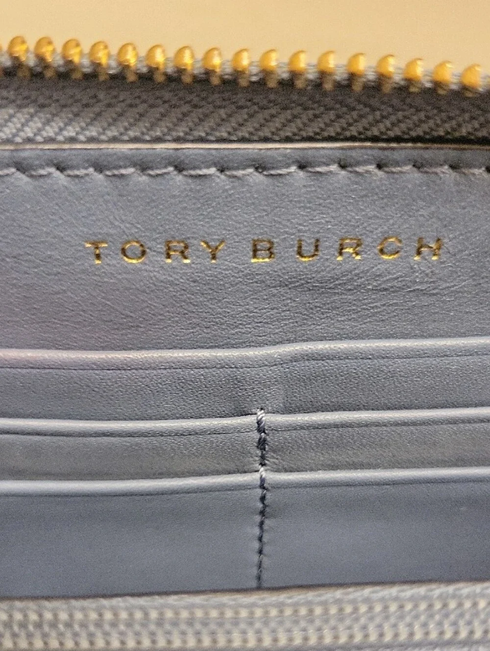 Tory Burch Periwinkle Embossed Logo Zip Wallet